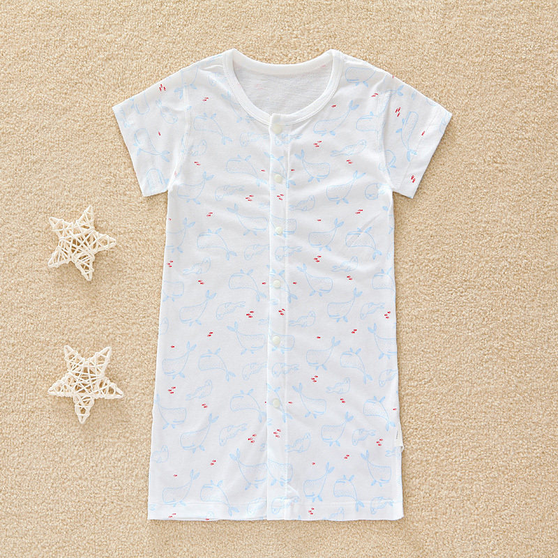 Hamic baby short sleeve sleeping robes infant pure cotton pyjamas thin bath robe newborn baby protector navel clothes summer clothes