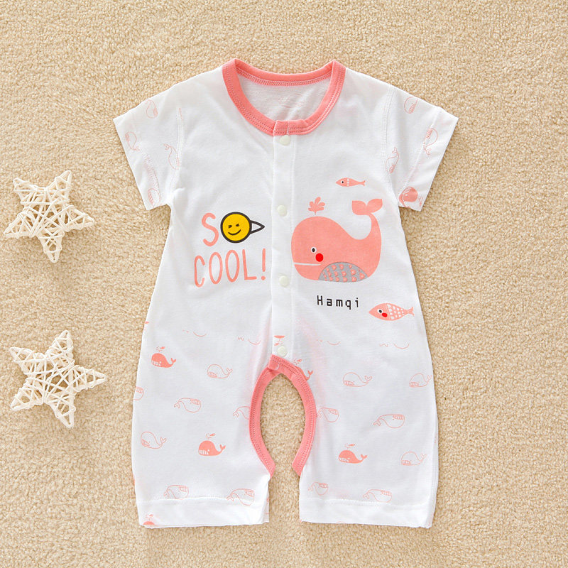 Baby cotton open crotch romper newborn jumpsuit baby short-sleeved jumpsuit toddler romper summer thin section