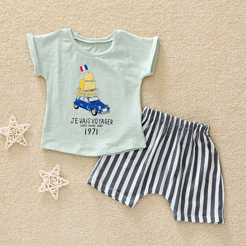 Hamic male baby short sleeve suit newborn summer out for baby cartoon T-shirt shorts summer load
