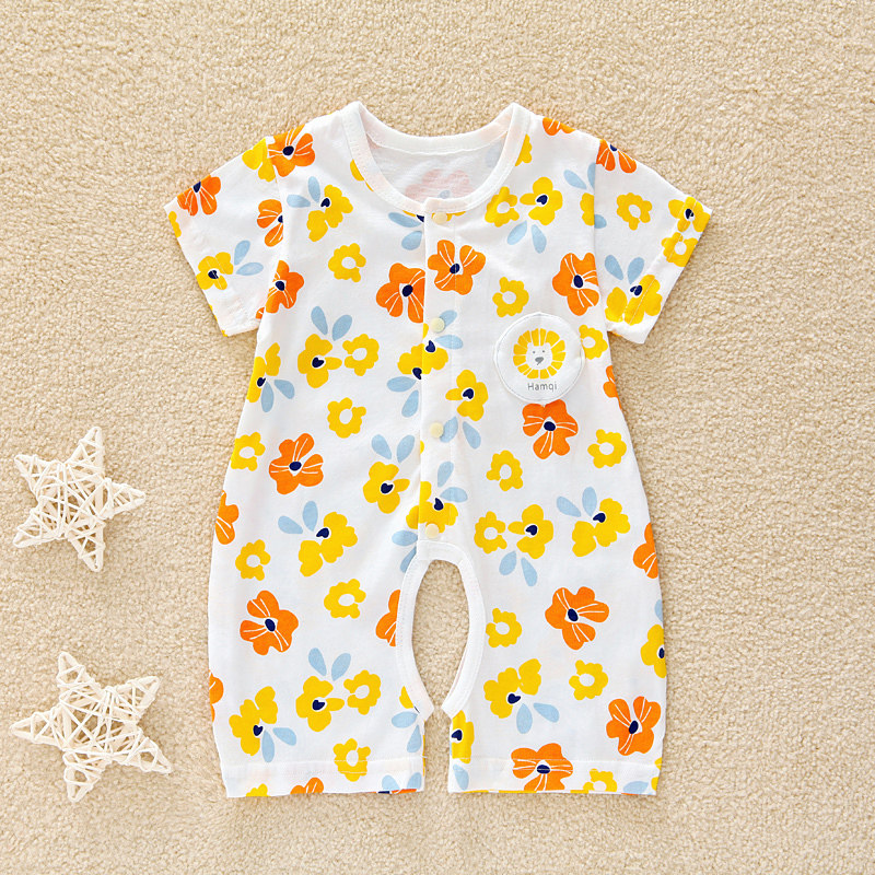 Baby Short Sleeve Khacoat Summer Pure Cotton Newborn Even Body Clothes Slim Fit Baby Opener Tiddler Toddler Climbing Clothes