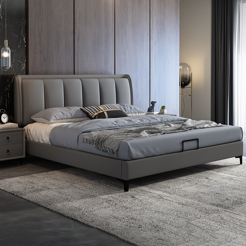 Italian minimalist light luxury technology cloth bed small apartment master bedroom soft wrapped wedding bed simple modern tatami fabric bed