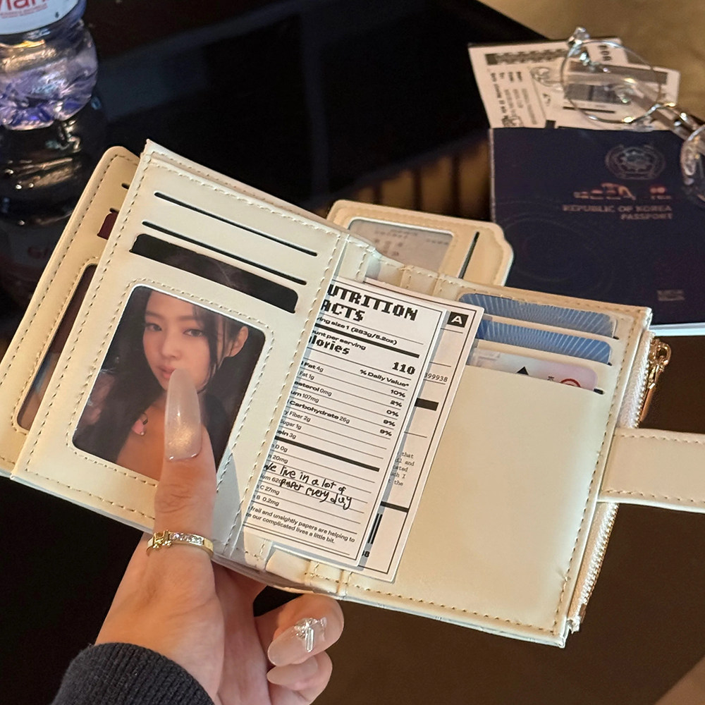 韓国風の石目模様のショートウォレット、多機能カードホルダー、シンプルでユニーク、折りたたみ式、マルチカードスロットのレザーウォレット、新スタイル。