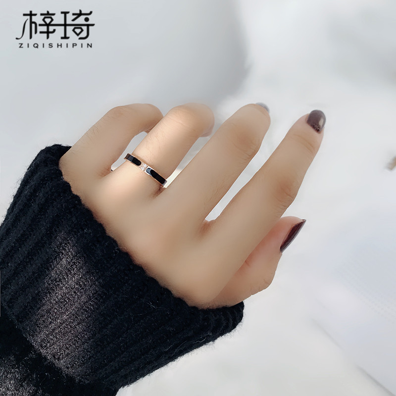 Japan and South Korea titanium steel index finger ring female hipster male tail ring simple rose gold couple pair ring lettering personality student