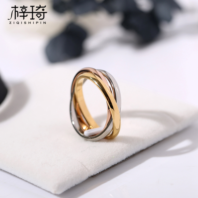 Japan and South Korea tide tide brand index finger ring female titanium steel rose gold personality three rings simple student net red best friend Sen department