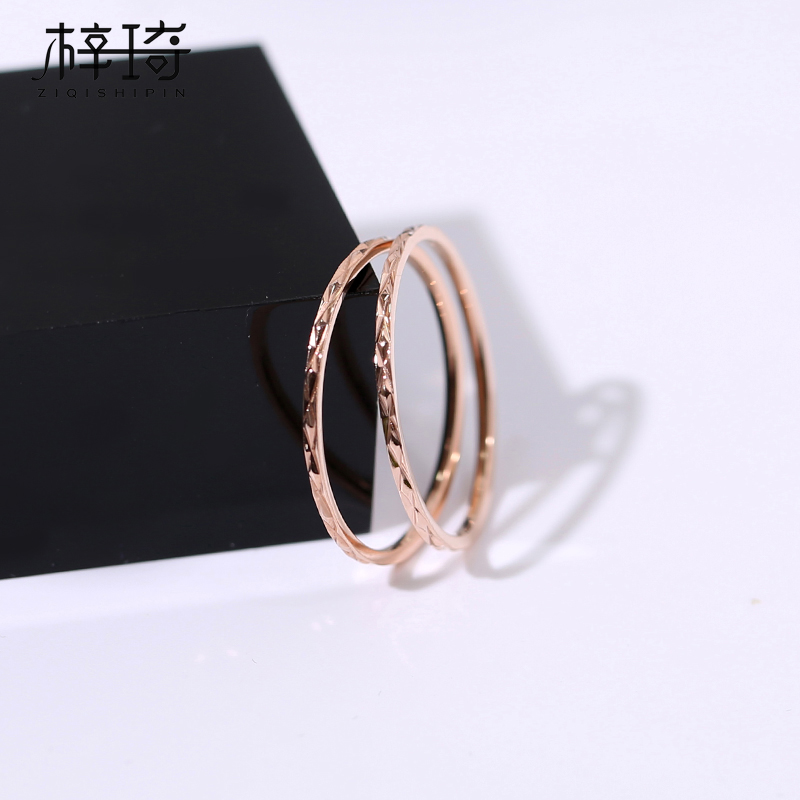 Japan and South Korea personality trendsetter simple thin index finger ring female titanium steel plated 18K rose gold tail ring joint ring