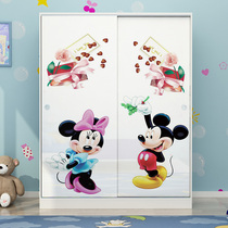 Wardrobe sliding door Solid wood childrens paint Simple modern assembly Economical sliding door Bedroom 2 door cartoon wardrobe