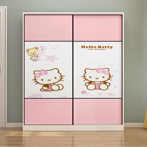 Sliding door wardrobe Solid wood sliding door panel cabinet Modern simple economical household bedroom large wardrobe assembly