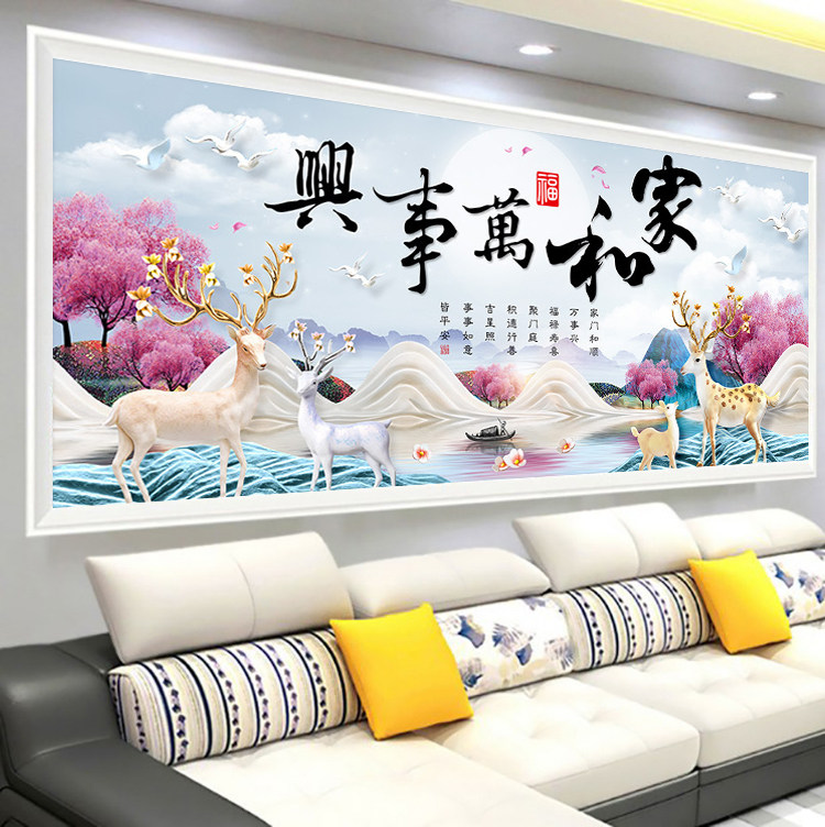 Home and Masterpiece Cross embroidered 2021 new line embroidered living room with great scenery Nordic hair Cairoe deer simple and full embroidery