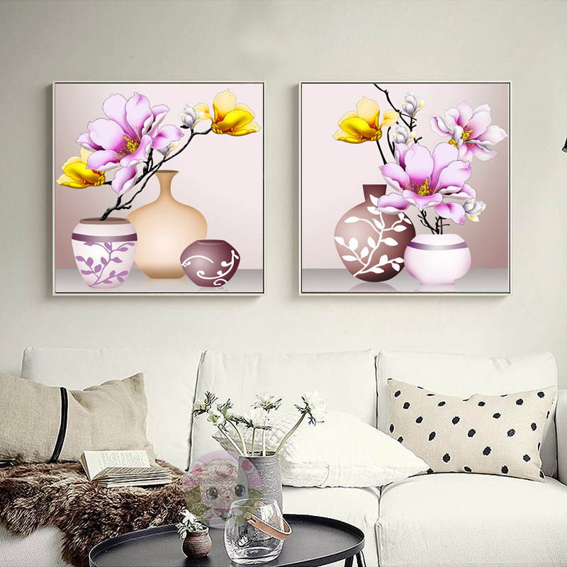 Small cross embroidered triple painting Living room New cross embroidered bedroom minimalist modern floral jade Orchid bottle dining room painting