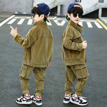 Boy Clothing Boy Autumn Clothing Light Core Suede Suit 2021 New CUHK Childrens Ocean Gas Thickened Autumn Winter Handsome 2 sets
