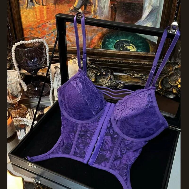 Meini【Bangkok Vacation】Lace Lingerie with Chest Pads, Sexy Camisole, European and American Style, Push-Up, Purple and Pink