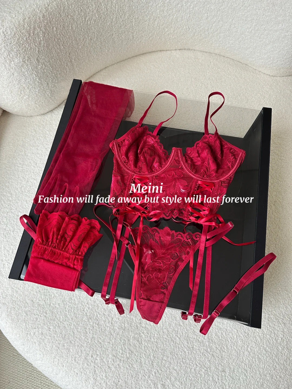 Meini "Possible Nights" High-End Charming Sexy Pure Desire Lace Garter Belt Bra