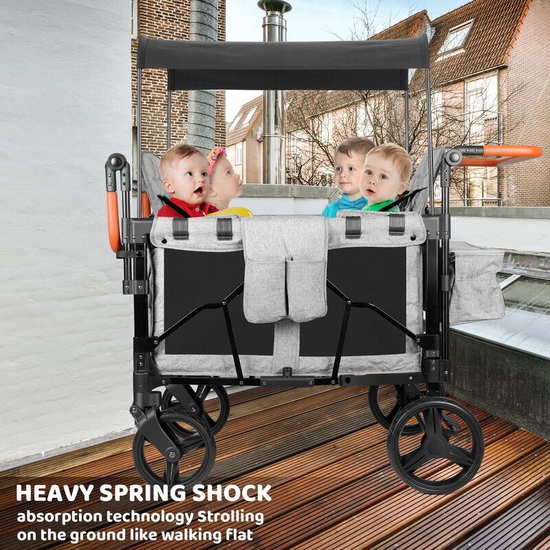 Quad Twin Stroller for Children, Can Sit and Lie Down, Lightweight, Shock-Absorbing, Foldable, Suitable for Both Small and Big Kids, Outdoor Camping Stroller
