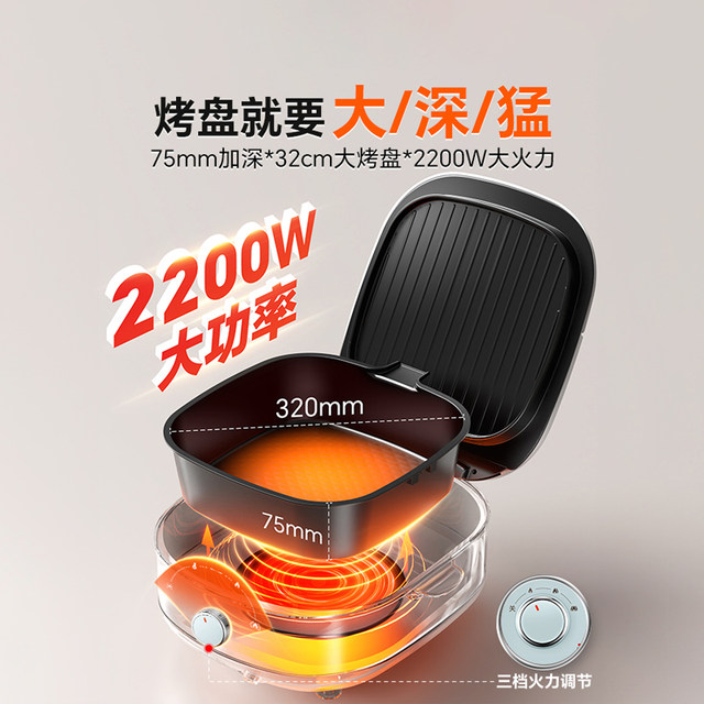 Supor Electric Griddle for Home Use, Double-Sided Heating Pancake Maker, Deepened and Enlarged, Detachable and Washable, New Model