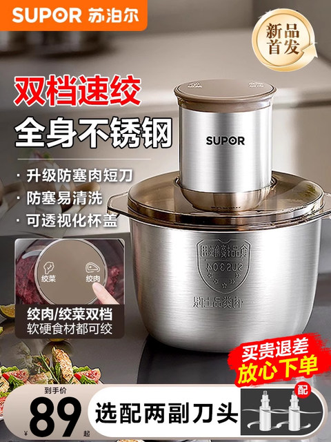 Supor Meat Grinder for Home Use, Fully Automatic Multifunctional Small Electric Food Processor, Meat Mincer, and Blender