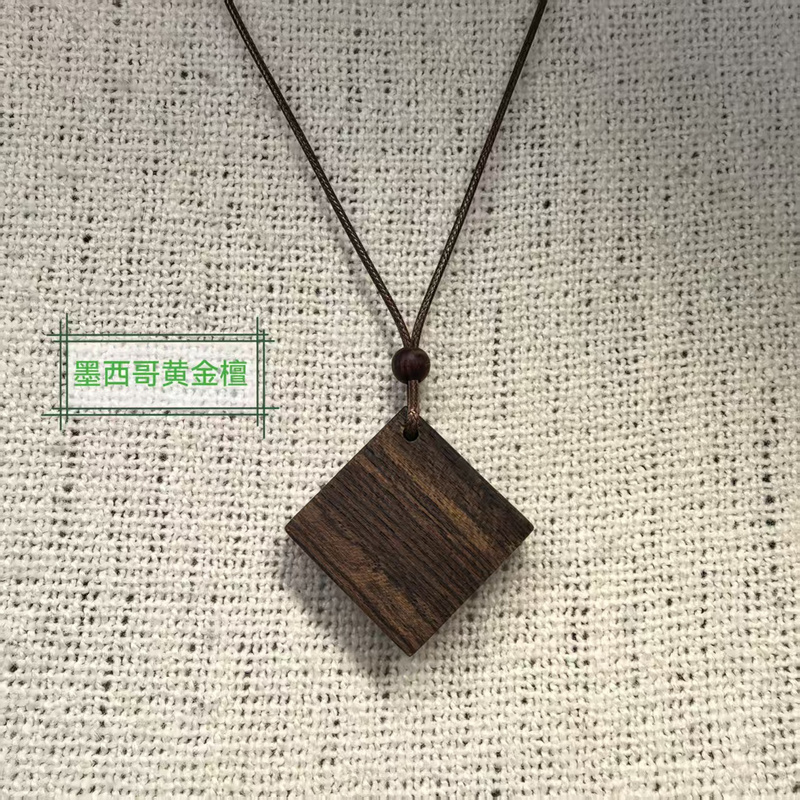 Manyi Workshop Original Handmade Mexican Gold Sandalwood Geometric Square Wooden Pendant New Chinoiserie Necklace Sweater Chain
