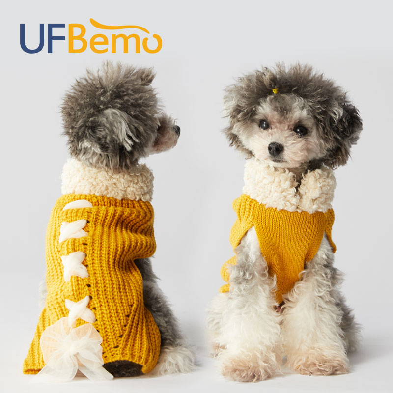 UFBemo dog clothes cute autumn and winter warm bow cat sweater small dog teddy princess fur collar - Taobao