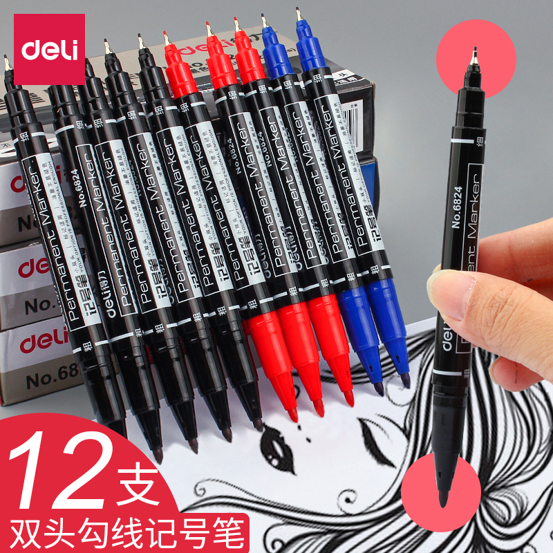 Able Double Head Oily Black Mark Pen Singularity Pen Child Painting Fine Head Hook Pen Small Head Line Sketching Wholesale Macpen Sketching Fine Art Hooking Pen Small Double Head Quick Dry Anti-Aqueous Pen