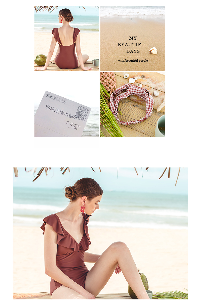 Yizi EZI áo tắm lá sen nữ ngực nhỏ thu thập retro bìa tay áo tắm nữ Xiêm tam giác áo tắm ins áo tắm - Bộ đồ bơi One Piece đồ bơi một mảnh