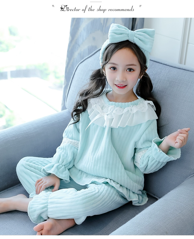 Cô gái flannel đồ ngủ mùa xuân và mùa đông bé cậu bé lớn con dày Coral Princess tracksuit cô gái trẻ thời trang bé gái