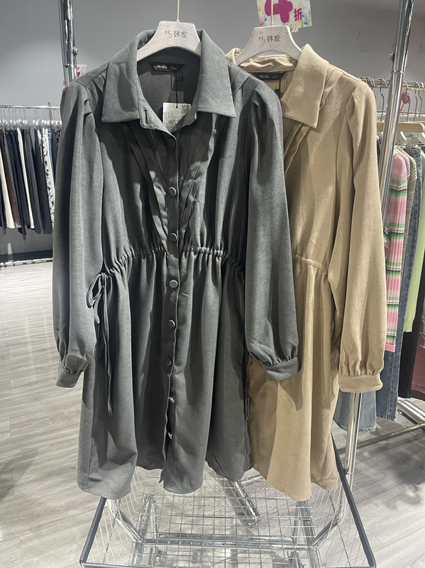 Maxlan New Women's Gray Long-Sleeved Dress Simple Style Loose Fit Spring and Autumn Style