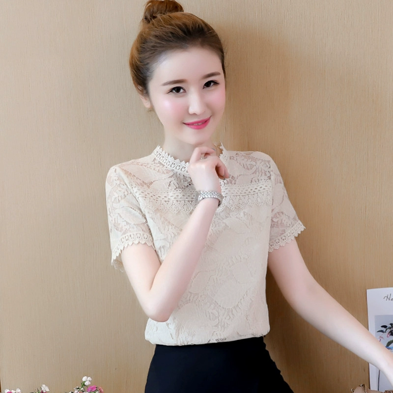 Áo sơ mi voan ren tay ngắn tay cánh tiên rất đẹp, đầm nữ hè 2021 siêu tiên mới che bụng, kiểu dáng tây mỏng - Áo sơ mi chiffon ren