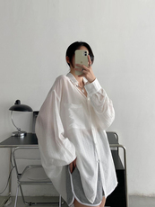 женская рубашка sun柚 白色长袖防晒衬衫女春夏季薄款宽松韩版慵懒风天丝外套上衣 OTHER