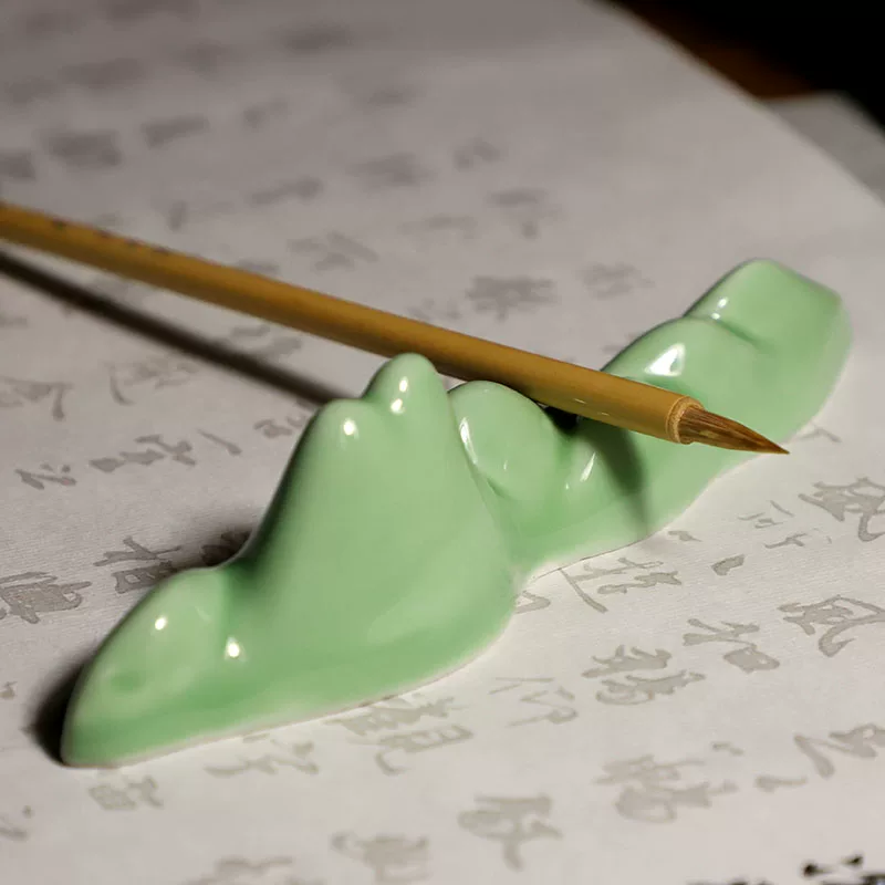 [陶瓷笔架毛笔架镇尺文房器具小猫竹形山形镇纸]