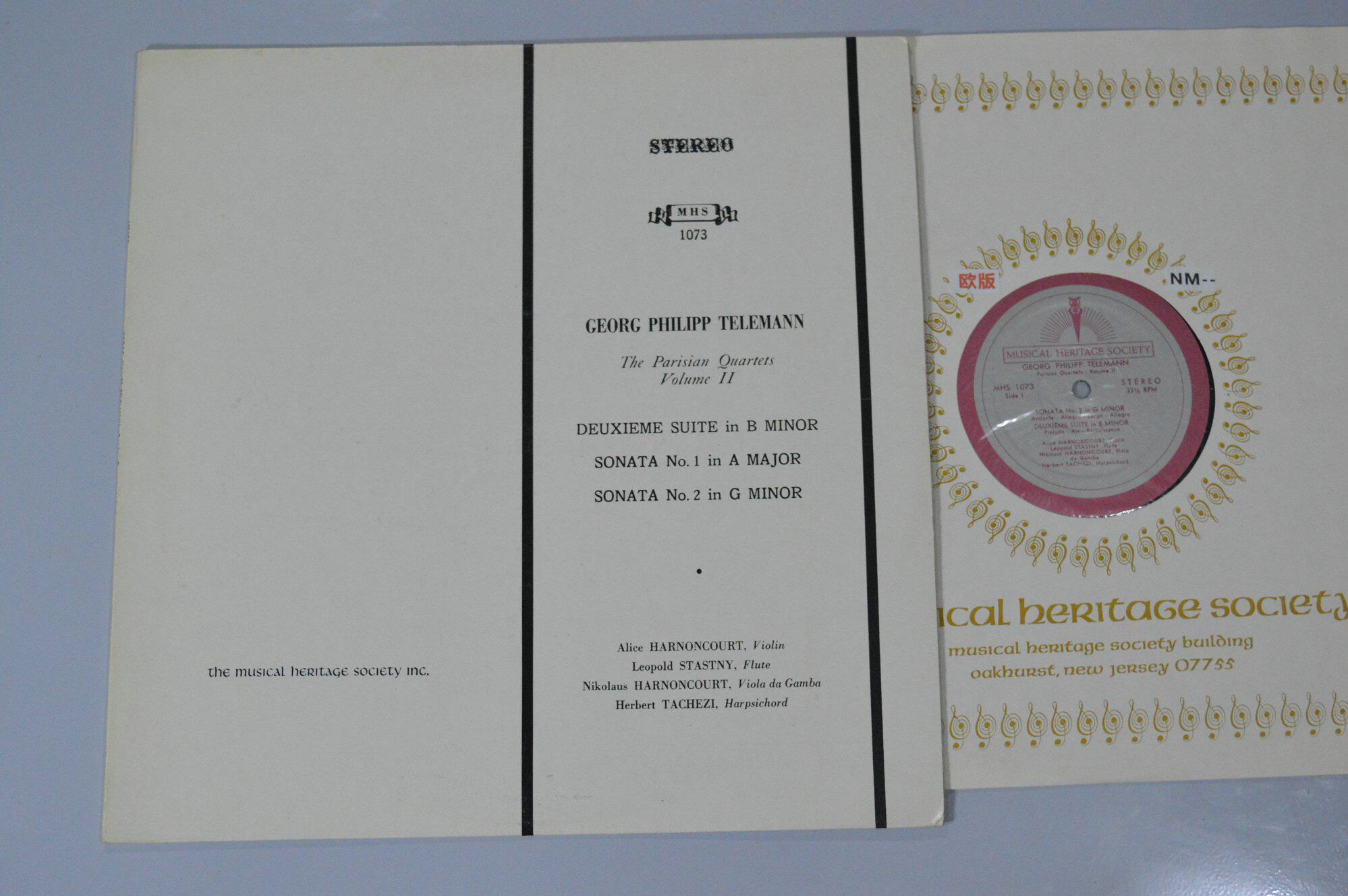 Telemann Harnoncourt String Quartet for Flute and Harpsichord II Vinyl LP