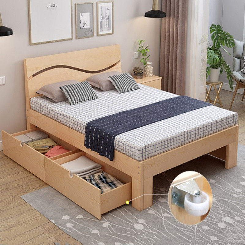 Solid wood bed household plank bed economical double bed 1 8 meters master bedroom king bed modern minimalist furniture 1 5 meters light