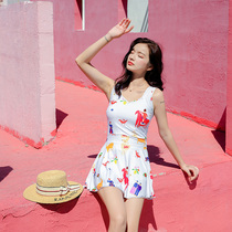 Swimsuit women conservative conjoined belly belly thin skirt style flat corner gathered Korea holiday sexy hot spring 2021 New