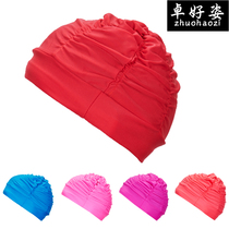 Zhuo Nice Lady Bum Bathing Cap Woman Comfort Adult Swimming Cap Long Hair Care Ear Not-In-Head Folds Swimcap Man