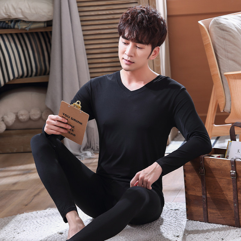 Red Beans Men's Spring Fall Pyjamas Pants Sets Thin models Modale warm round collar youth Body Pure Cotton Underwear