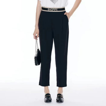 Fengdi brand spring new style ແມ່ຍິງ letter elastic waist casual pants slim fit versatile straight pants trendy 1b15071