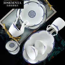 Rsemnia blue and white porcelain bone china tableware parts set home Chinese style Jingdezhen ceramic single beat