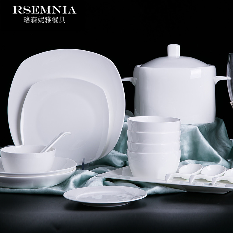 Rsemnia Jingdezhen Glazed Lower Color Bone China Cutlery Cutlery Suit Pure White Bowl Western-style minimalist ceramic Dish Suit