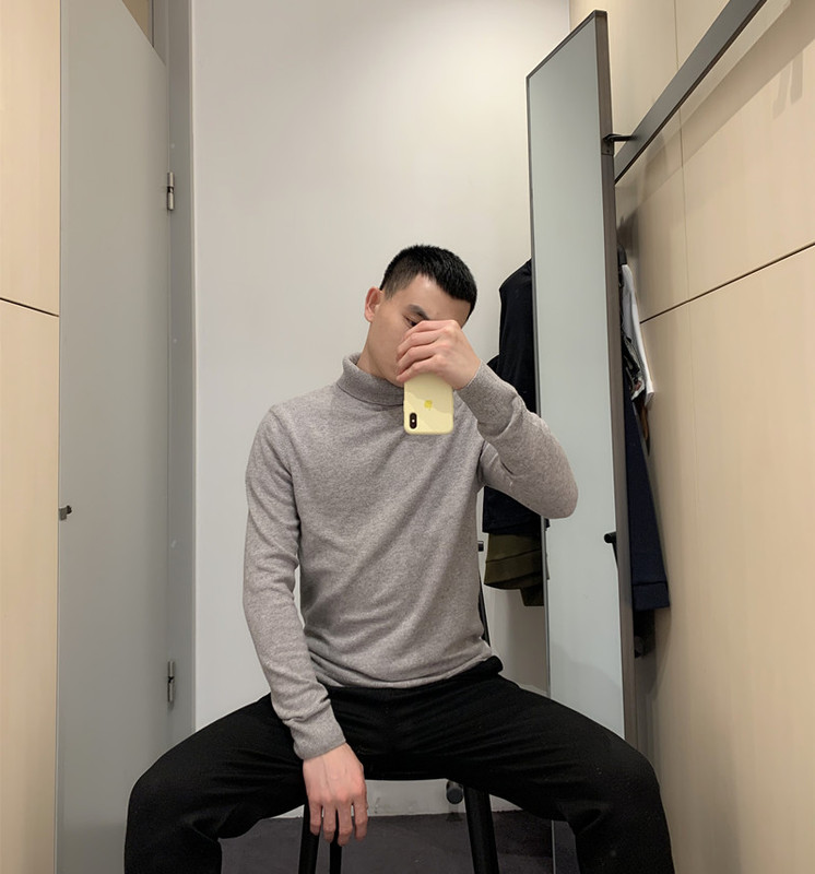 Flash Sale Cos-Style Winter Elite Fashion Light Gray High-Neck Wool Pullover Sweater with Turn-Down Collar, Warm and Thickened Men's Sweater