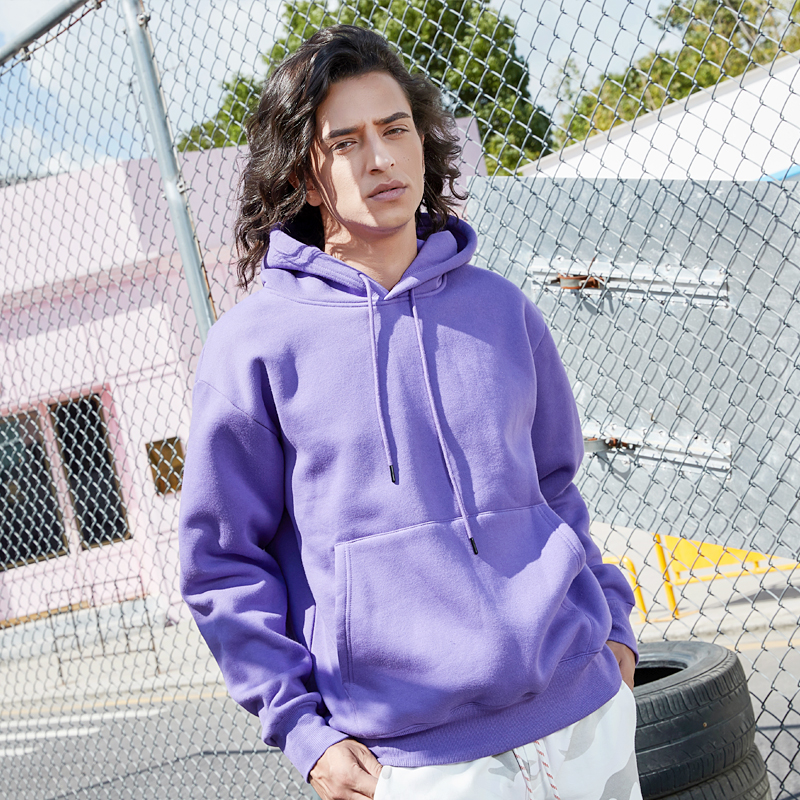 秋冬季男土卫衣加绒连帽加厚休闲纯黑色白色带