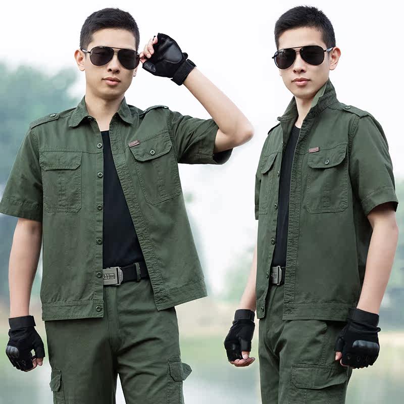 Summer cotton military camouflage suit male outdoor special forces training thin short-sleeved military green work clothes