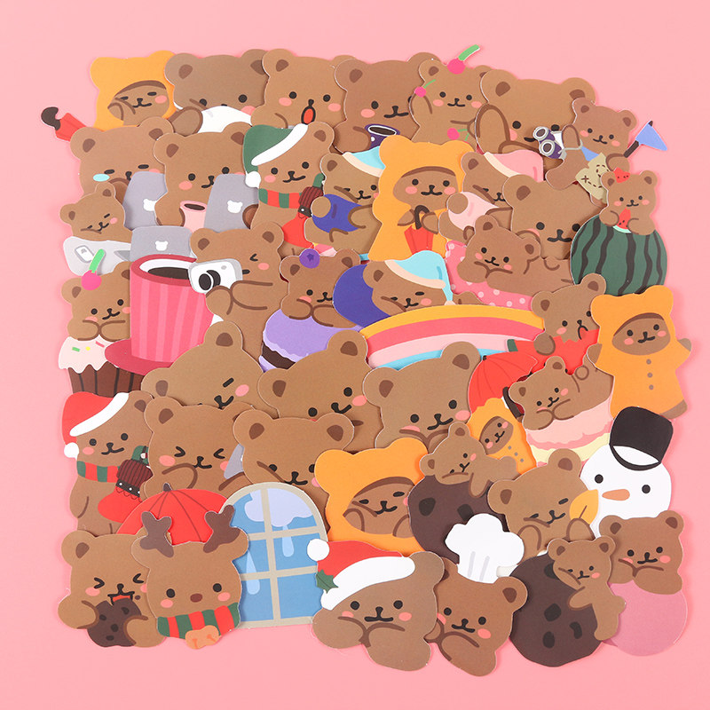 South Korea Cute Ins Wind Chocolate Small Bear Cartoon Handbill Stickler decoration small pattern Bear cute waterproof hand ledger ipad phone sticker Notebook Water Cup Insulation Cup Mobile Phone Protection Shell Sticky stickers