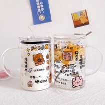 Japanese glass 1000ml large capacity water cup office cup super cute scale milk handle cup cup