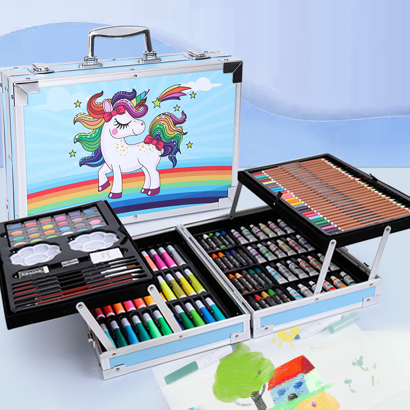 145 Piece Luxury Aluminum Box Set - 20 Copies For Painting In Bluechildren 208 piece Watercolor pen draw suit Color pen 3-6 year Fine Arts study articles painting tool kindergarten