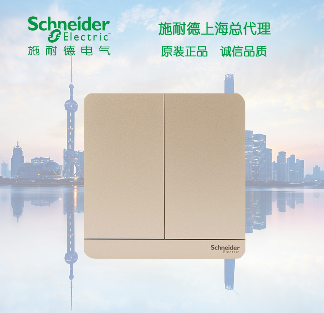 Original Schneider Yishang Series Twilight Gold Two-Open Double Switch Double Self-Reset Switch Panel