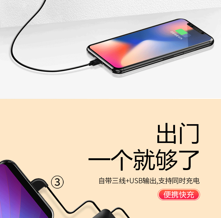 Sức mạnh di động đi kèm với dòng ba trong một có cắm Apple iphone Huawei typec sạc ba dòng di động - Ngân hàng điện thoại di động xiaomi gen 3 pro