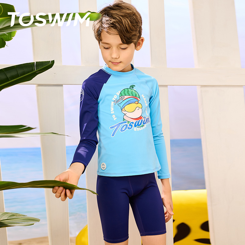 TOSWIM Kids Kids Swimsuit Boys Split Long Sleeve Swimsuit In Big Kids Quick Dry Swim Trunks 2021