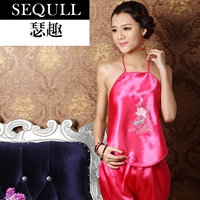 SEQULL tạp dề phụ nữ gợi cảm set đồ thêu quyến rũ trang phục mùa hè cổ điển tạp dề đồ ngủ bộ ngủ lụa yếm dây