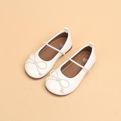 Girls' Leather Shoes, Kidsren's Bow-Knot Princess Shoes, 2026 Spring New Style, Baby Girl Dance Shoes, Soft-Soled Bean Shoes — 4