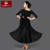 Amy dance dress ballroom dance dress new high-grade irregular collar slim belt middle sleeve big swing modern dance dress