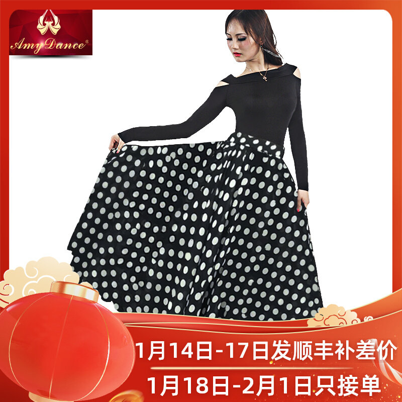 Amy dance clothing national standard dance skirt swing new elastic high waist chiffon modern dance long skirt ballroom dance skirt