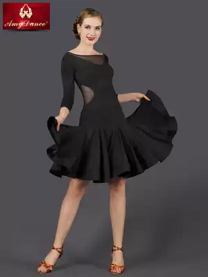Amy dance dress Latin dance dress dress Sexy open holding baby bag chest pad large skirt Rumba dance costume female practice suit